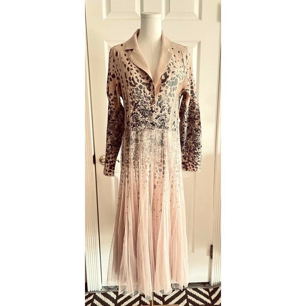 Longline Mesh Tulle Panel Blazer Jacket Leopard Rose Print Boho Chic Size M